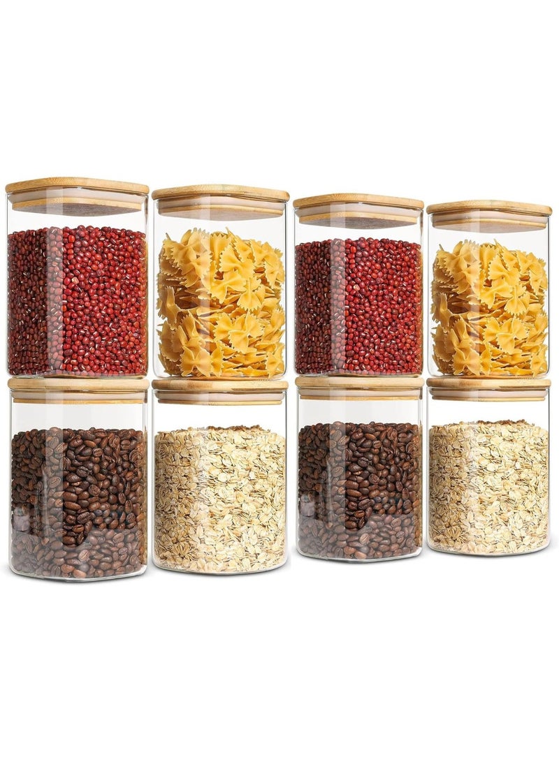 TYCOM Glass Jars Set 500ML Food Cereal Storage Spice Containers for Home Kitchen Food Storage jars With Labels Marker Square 8 Pieces With Wood Lid. - Image 1